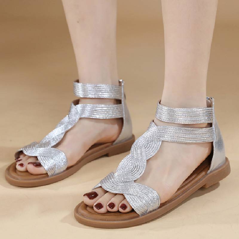 Åpen Tå Tykksåle Myk Såle Kryssede Romerske Sandaler Fasjonable Allsidige Casual Komfortable Pustende Etnisk Stil Bøhmisk