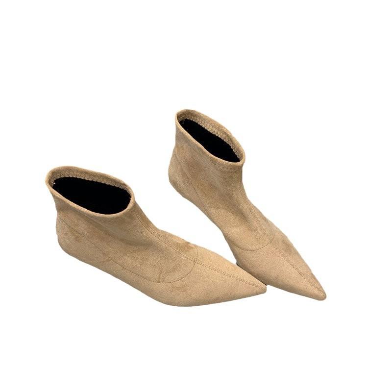 Botas finas elásticas femininas de outono e inverno 2024, novas botas curtas de temperamento retrô, salto fino e pontudo, botas da moda de camurça