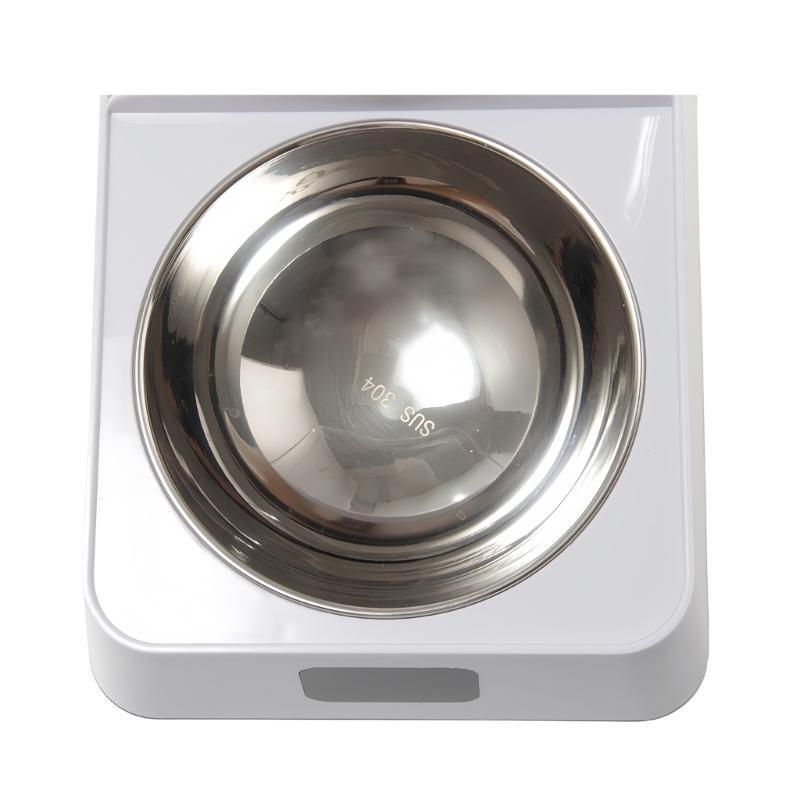 Covered Dog Bowl with Automatic Opening, Metal Inner Bowl, White ABS Housing, Daily Meal and Water Bowl with Lid Style Design for Regular Use