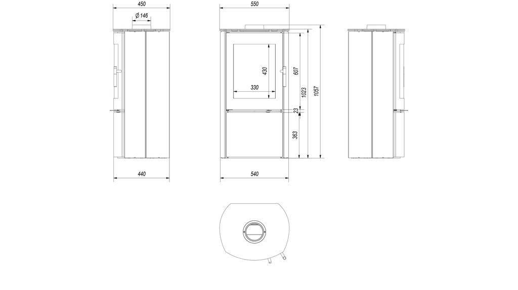 Wood Burning Steel Stove KRATKI FALCON Ø 150 10 kW Self Closing Door
