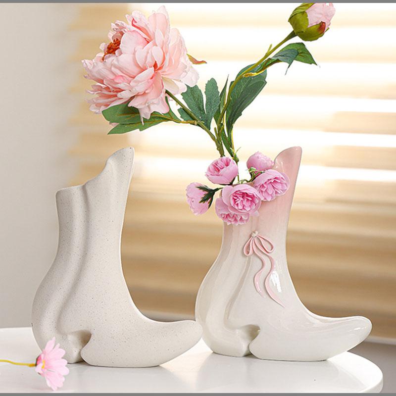 European Style Ceramic Shoes Vase Abstract Art Ornaments Senior Living Room Dining Table Hydroponic Vase Ceramic Home Decoration