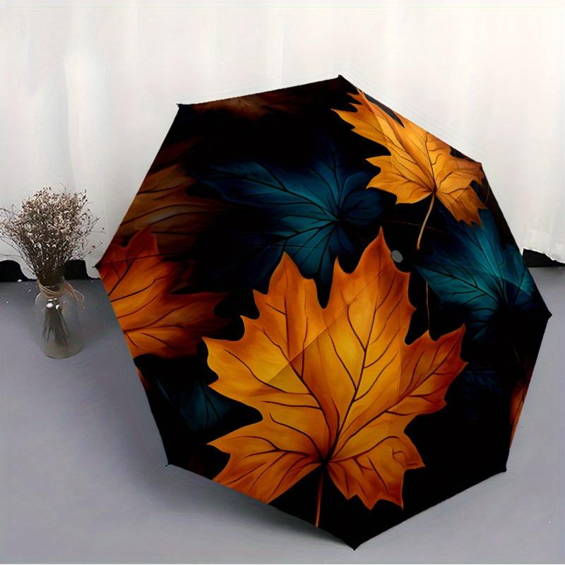 Maple Leaf B Automatic Opening Folding Umbrella with 8-Rib Iron Frame, Self-Opening Compact Design, All-Season Use, Elegant Te