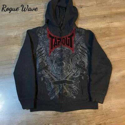 RogueWave Y2K Cyber Grunge Emo Bluzy Rozpinane z Nadrukiem Graficznym Vintage Estetyka Kpop Gotyckie Ubrania Ubrania
