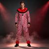 Halloweenský děsivý klaunský kostým pro muže a ženy Červeno-bílý pruhovaný krvavý top s volánkovým límcem Kostým pro dospělé na cirkusové cosplay párty