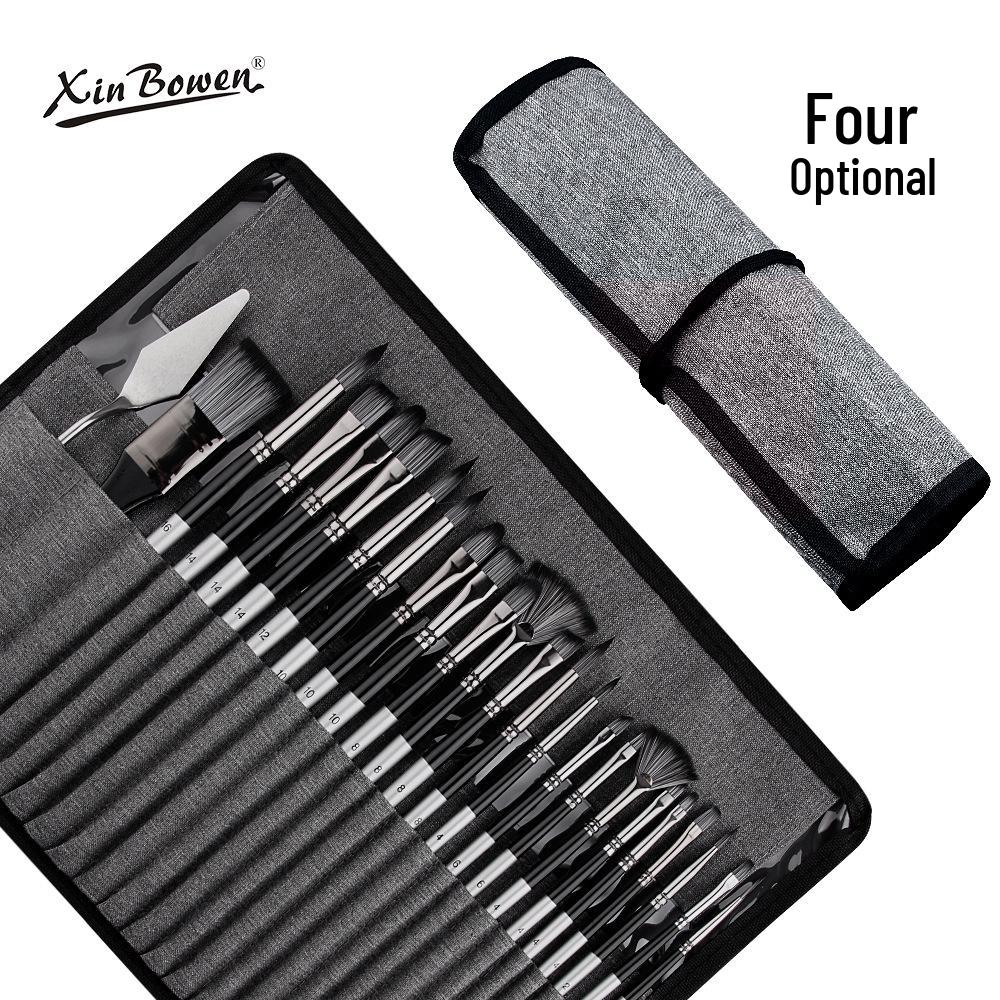 25-Piece Watercolor Oil Painting Brush Set with Wooden Handles and Canvas Bag