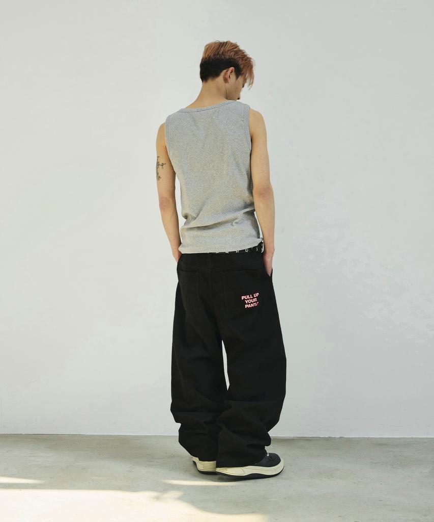 SCALLYWAG [Ryu Jung-Ran × Skelly Wung] Pull Up Straight Cotton Pants [Black]