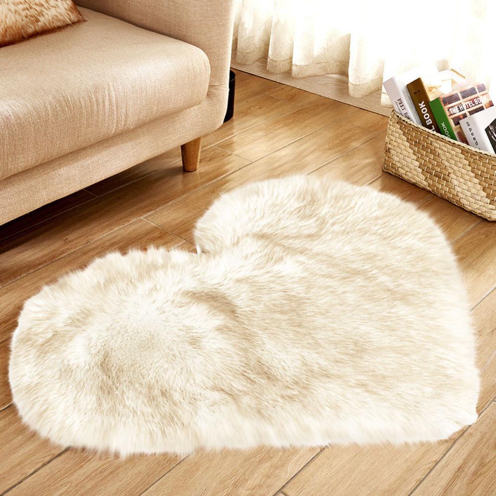 Faux Fur Area Rugs Heart Artificial Sheepskin Carpet Non Slip Floor Wool Fluffy Soft Mat Bedroom for Living Room