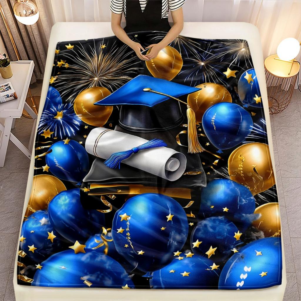 1pc Graduation Cap Balloons in a 2D Flat Design, This Portable Blanket Is Lightweight And Perfect for Use on Sofas, During Travel, Camping,