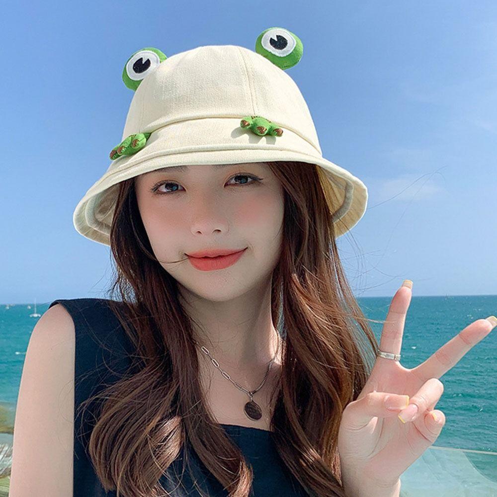 Big Brim Frog Fisherman Hat Breathable Cute Sun Visor Hat Fashion Women Bucket Hat  Leisure Wear