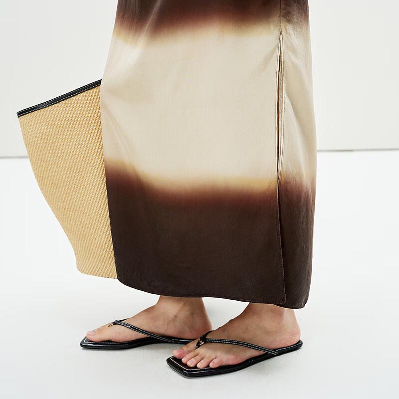 LESS 2025 Summer Mulberry Silk U-Neck Midi Dress