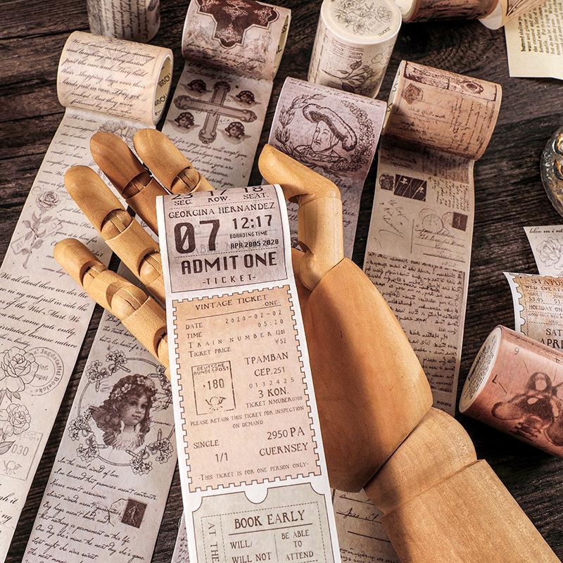 1roll Vintage Poems Ticket Letters Plants Washi Tape Decorative Adhesive Tape Decora Diy Scrapbooking Sticker Label