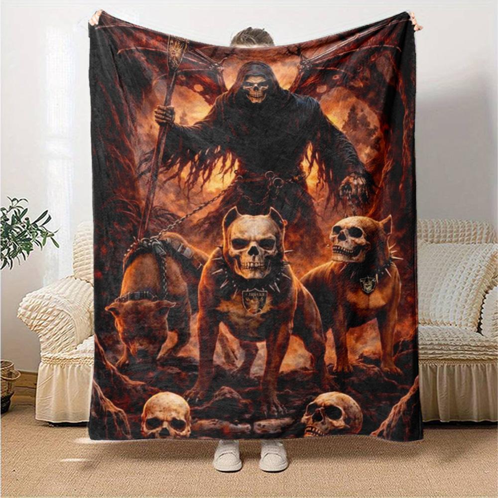 Dark Grim Reaper Print Flannel Blanket High Quality Warm Comfortable Cover for All Seasons Perfect for Gifts Home Decor