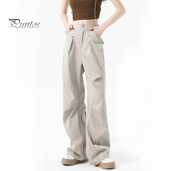 

Брюки-карго для женщин с высокой талией, широкие штанины, однотонные, прямые, с карманами, повседневные, свободные брюки в стиле ретро со шнурком L хаки