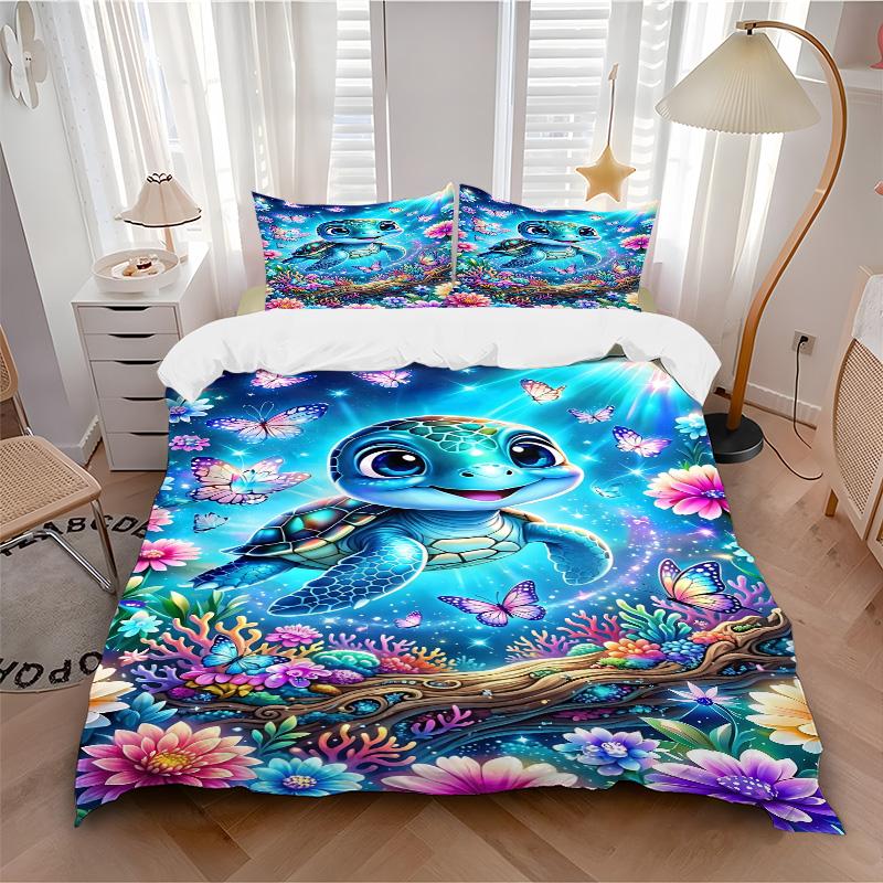 Ocean Dreams Sea Turtle Butterflies Print 3Pcs Bedding Setduvet Cover With 2 Bedropillowcase Home Birthday Gift