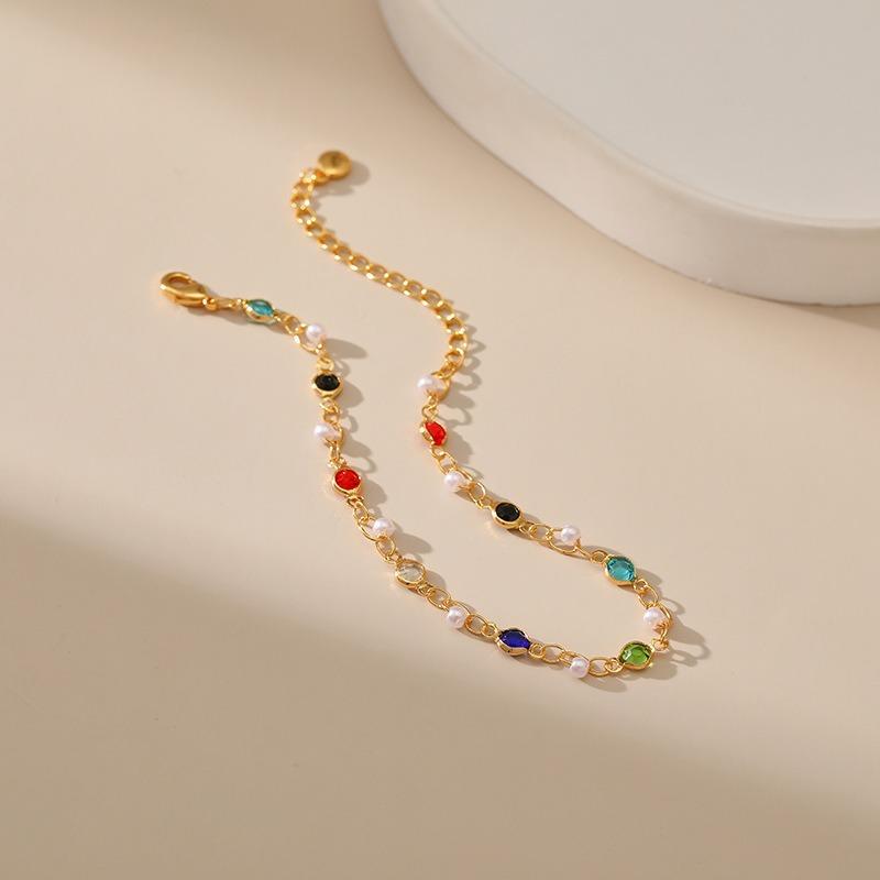 K Gold Plated Multicolor Glass Crystal Pearl Bracelet For Women