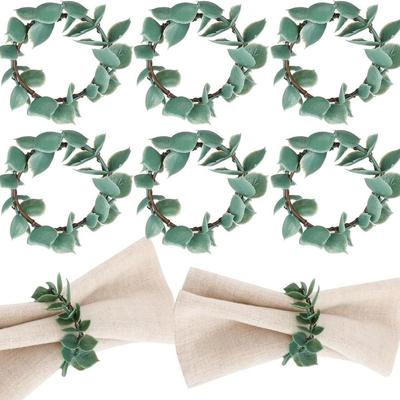 3pcs Rustic Artificial Plant Napkin Rings Simulation Multipurpose Green Leaves Napkin Holder Metal Napkin Buckles