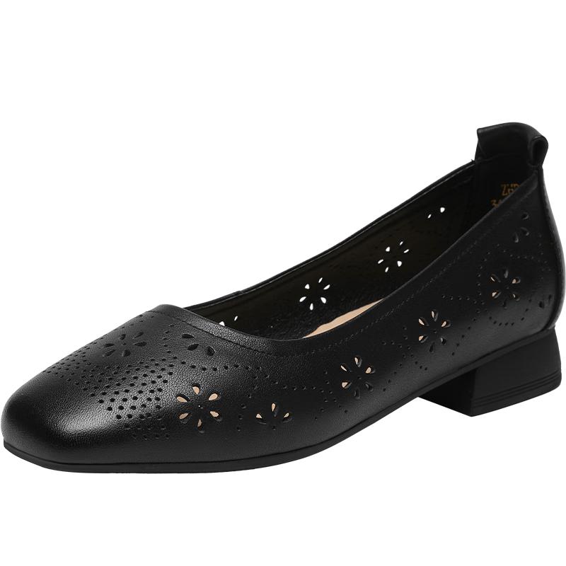 ZHR Women s Leather Slip-on Block Heel Shoes 36