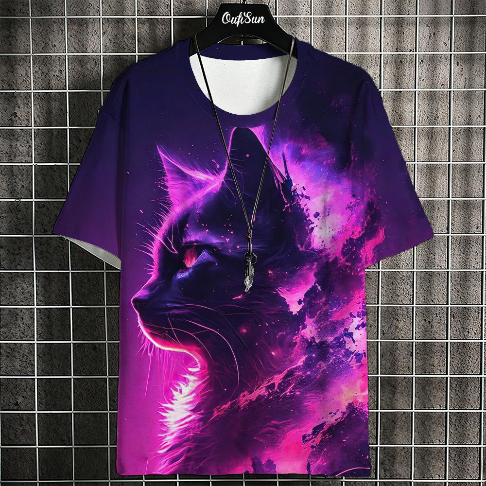 Samurai Katze T-Shirt Herren Sommer Mode Kurzarm T-Shirt Street Casual Sportbekleidung Herren Shirt