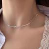 Silver Snake Bones Bow Bracelet for Women Girls Sweet Charm Bowknot Short Clavicle Chain Necklace Jewelry Set