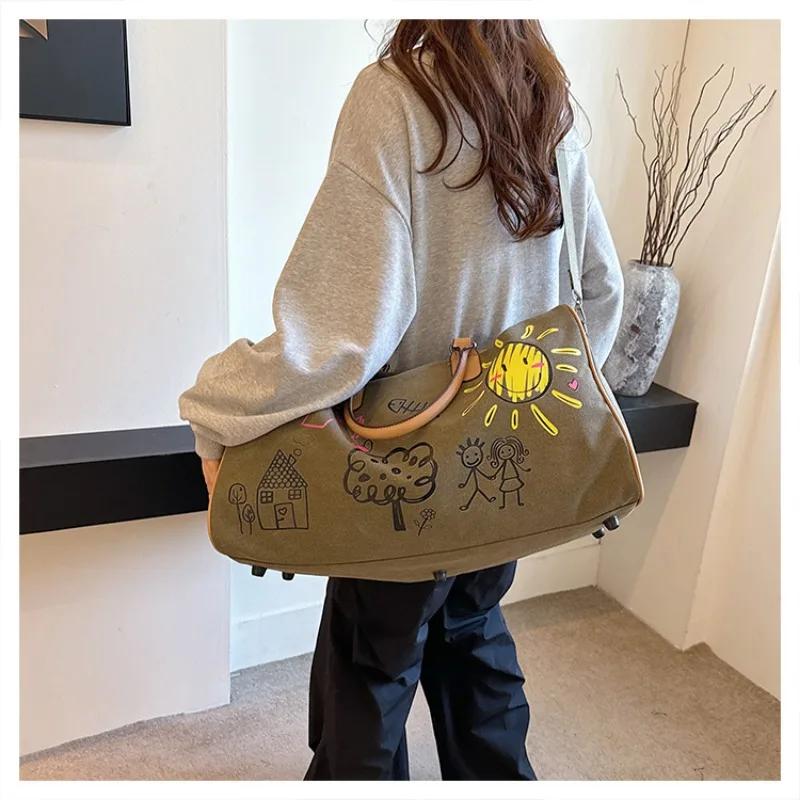 Canvas Zipper  Hot Selling Travel Bag Patchwork Large Capacity Casual Cute Shoulder Bag Soft Versatile Trendy Travel Duffels