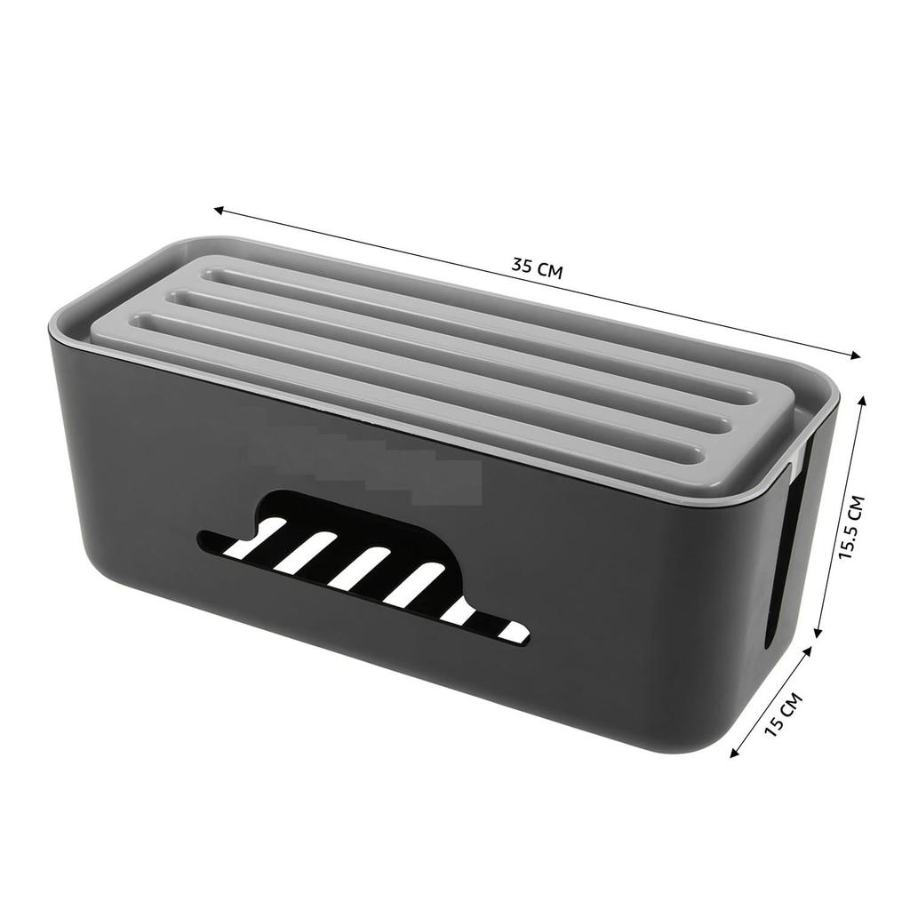 Kabelmanagementbox mit Handyhalterung - Steckdosenleiste, Kabel, Drähte | Überspannungsschutz Abdeckung Organizer für Zuhause, Büro (Schwarz)