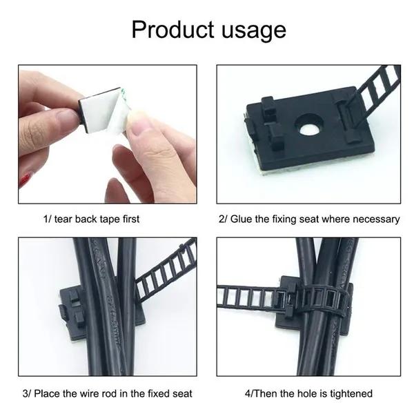 10/20 st buntbandsfäste Justerbara klämmor Självhäftande rem Fixhållare Plast Nätverkskabel Nätsladd Bil Organizer Clamp