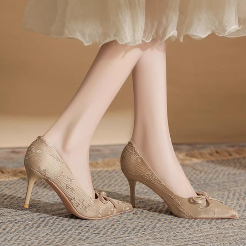 Fashion Spring Autumn 2025 New Style Fashion Comfortable Women Pumps Elegant Versatile Pearl Shallow Thick Heel High Heels Female Shoes