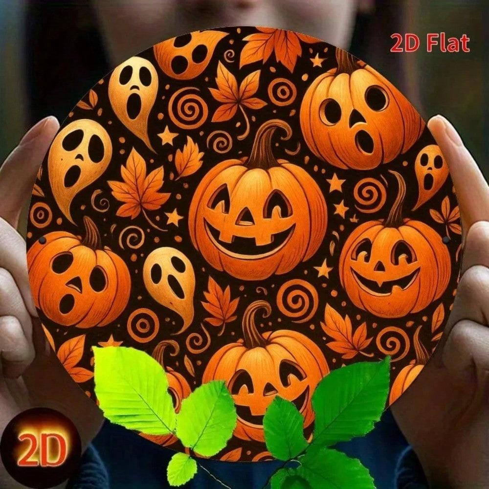Halloween Pumpkin Iron Metal Wall Art Retro Round Sign Home Decor