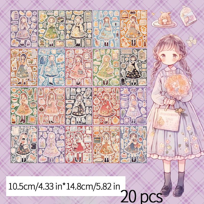 20 pcs Cartoon Girl Sweet Cool character sticker book DIY decorative hand ledger diary scrapbook material Junk Journal Supplies