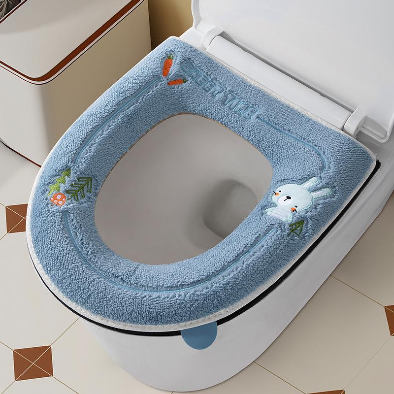 Cute Winter Thickened and Fleece-lined Toilet Seat Cushion, Washable, with Zipper