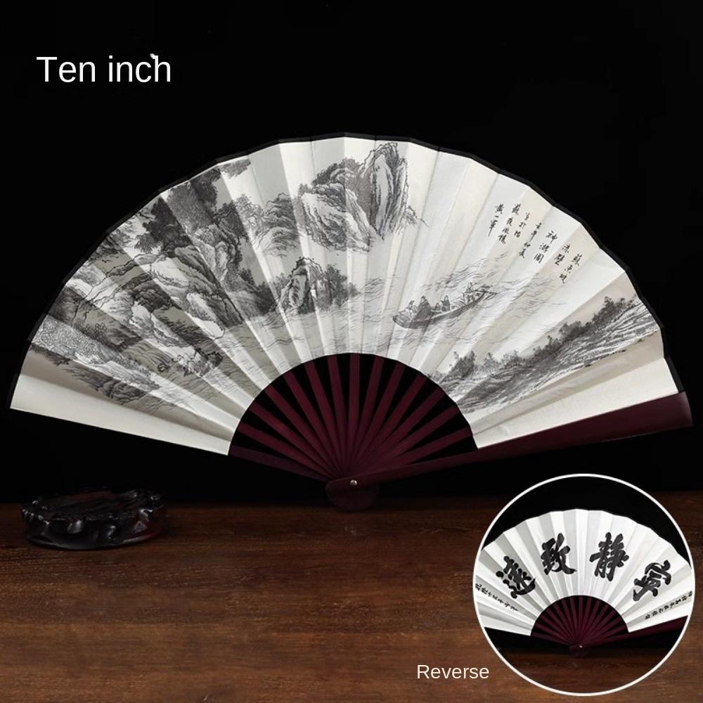 10palcový starožitný ventilátor skládací ventilátor v čínském stylu letní pánský hedvábný skládací letní bambusový ventilátor Hanfu přenosný