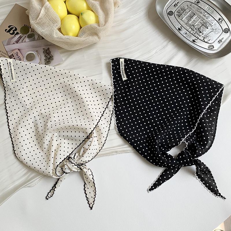Polka dot silk scarf, striped triangle scarf, headscarf, pastoral multi-functional fashionable sunscreen and breathable polka dot silk scarf