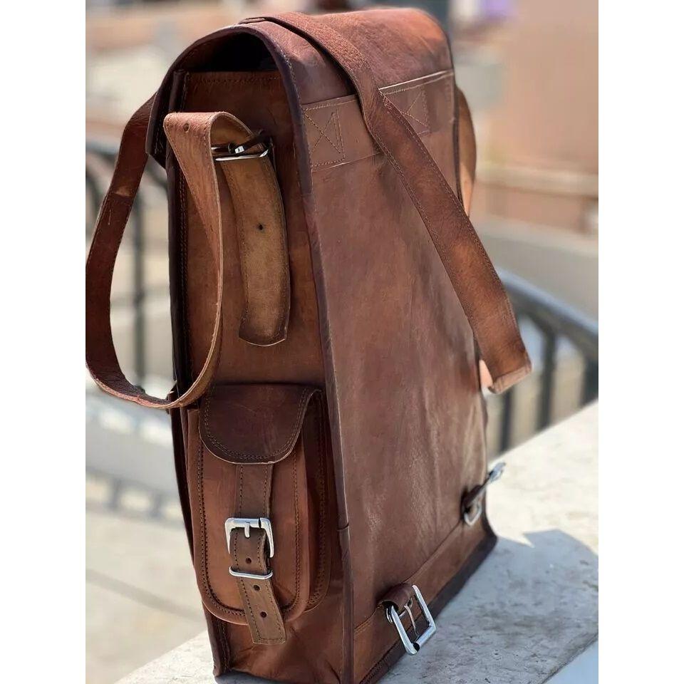 Leather Bag Goat Rucksack Backpack Genuine Laptop Vintage Travel Brown New 15"