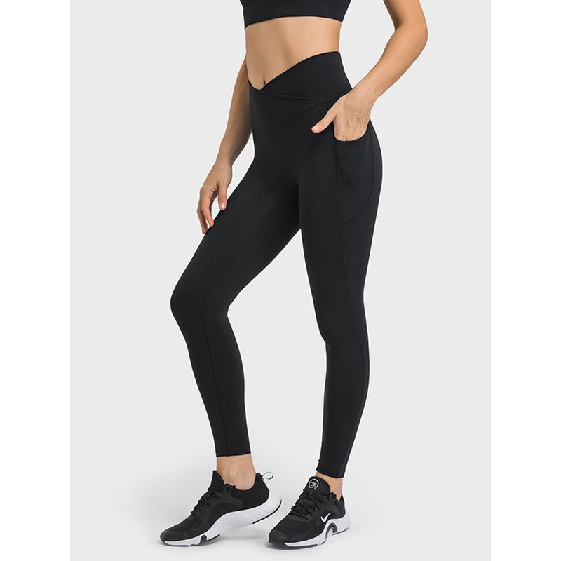 Original V-Shaped Cross Yoga Pants Women High Waist Buttock Lifting with Pockets No Curling Running Fitness Pants Women Outer Wear Quick-Drying
