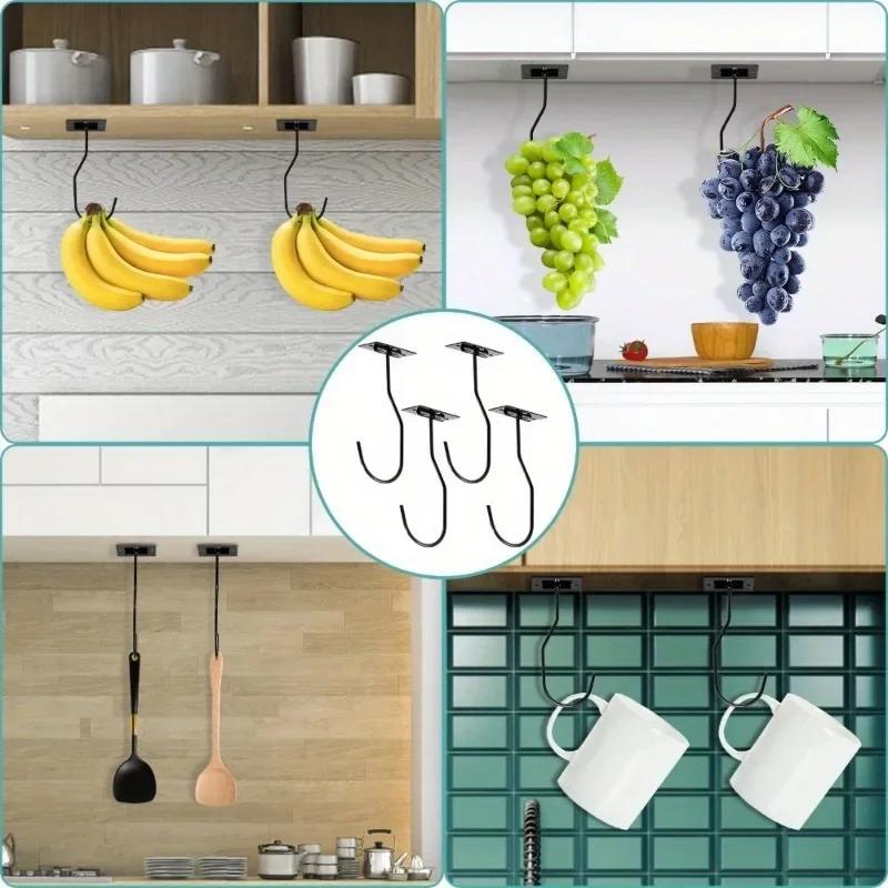 2 Piezas/4 Piezas Gancho Soporte para Plátanos Mantenga los Plátanos Frescos Gancho Bajo el Armario Colgador de Plátanos para Artículos de Cocina Utensilios para el Hogar Almacenamiento de Toallas