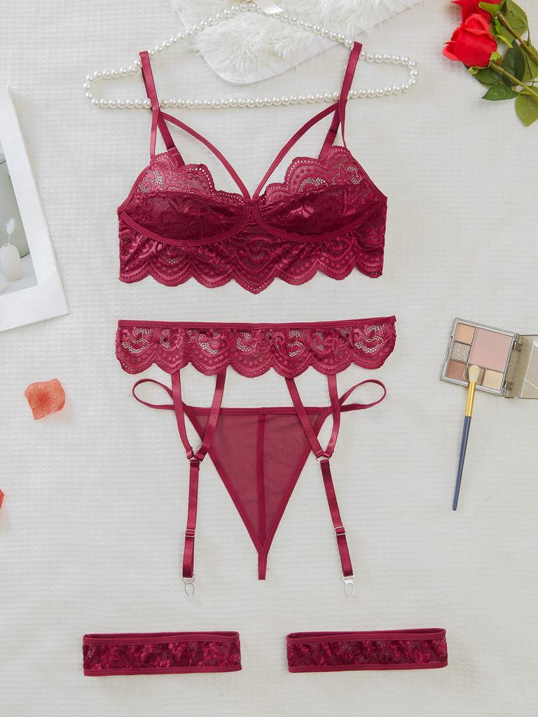 Europe, America, Summer New Erotic Underwear Set Female Sexy Lace Three-piece Set