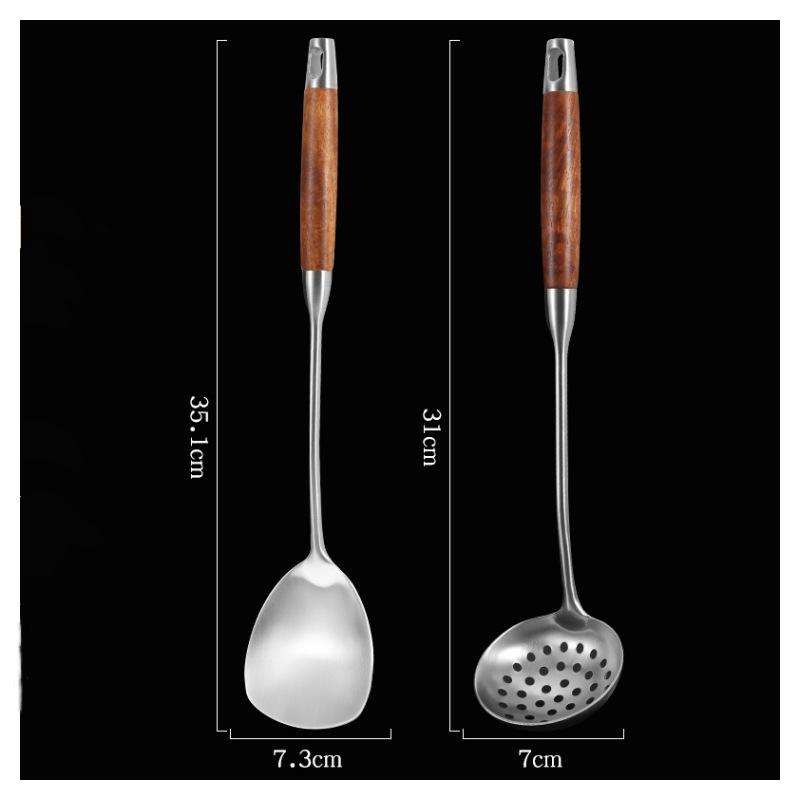 Mini Szpatułka Łyżka ze Stali Nierdzewnej z Rękojeścią z Drewna Różanego – Antypoślizgowe Przybory Kuchenne