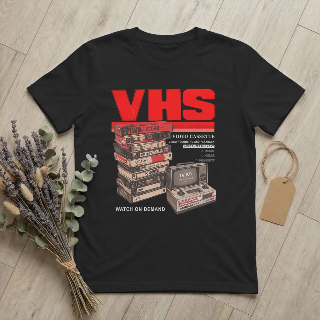 VHS-Kassette Die Zukunft ist da 1976 T-Shirt Unisex 100% Baumwolle Humor T-Shirt Rundhals Video Abgenutztes T-Shirt Kurzarm Kleidung