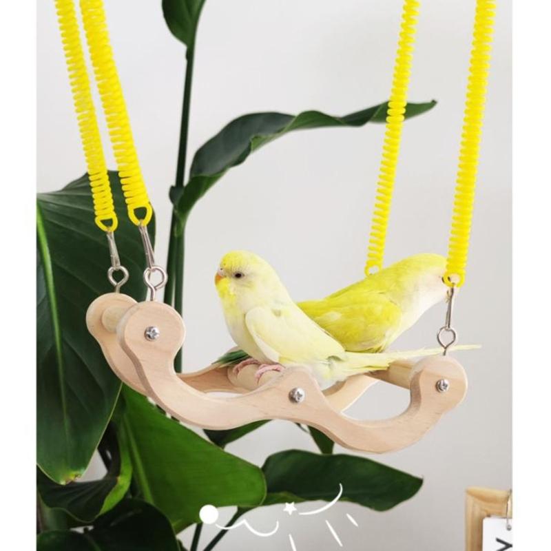 Elastic Parrot Swing Toy Elastic Spring Wooden Perch For Cage Entertainment And Avian Exercise