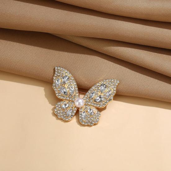 Women Brooch Three-Dimensional Butterfly Design Pin with Imitation Pearls Rhinestones Suits Coats Sweaters Badge Formal Occasions Decorative