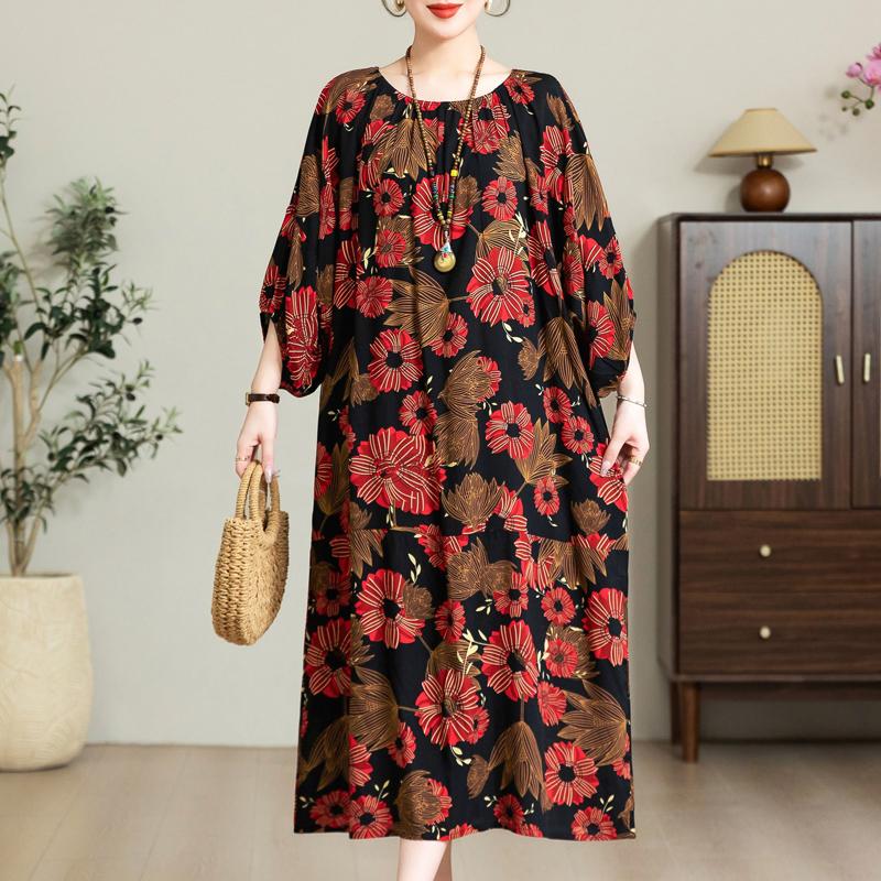 Eleganta Oversize-klänningar för kvinnor Plus Size Casual Sommar Långklänning Lös Vintage-kläder