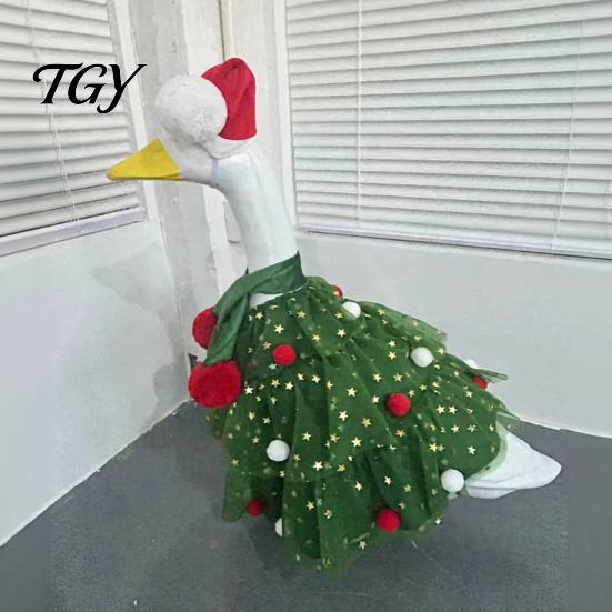 Holiday Outfit for Goose Statue Christmas Porch Outfit, Santa Dress with Plush Scarf And Outdoor Lawn Costume Hat Apparel, Festive Winter Yard