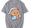 Couple Shirts Kawaii Cute Bubu Panda Going To Sleep With Dudu Bear Graphic Tshirt Cotton Unisex Unisex Clothes Long Sleeve Tees