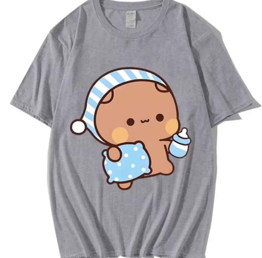 Couple Shirts Kawaii Cute Bubu Panda Going To Sleep With Dudu Bear Graphic Tshirt Cotton Unisex Unisex Clothes Long Sleeve Tees