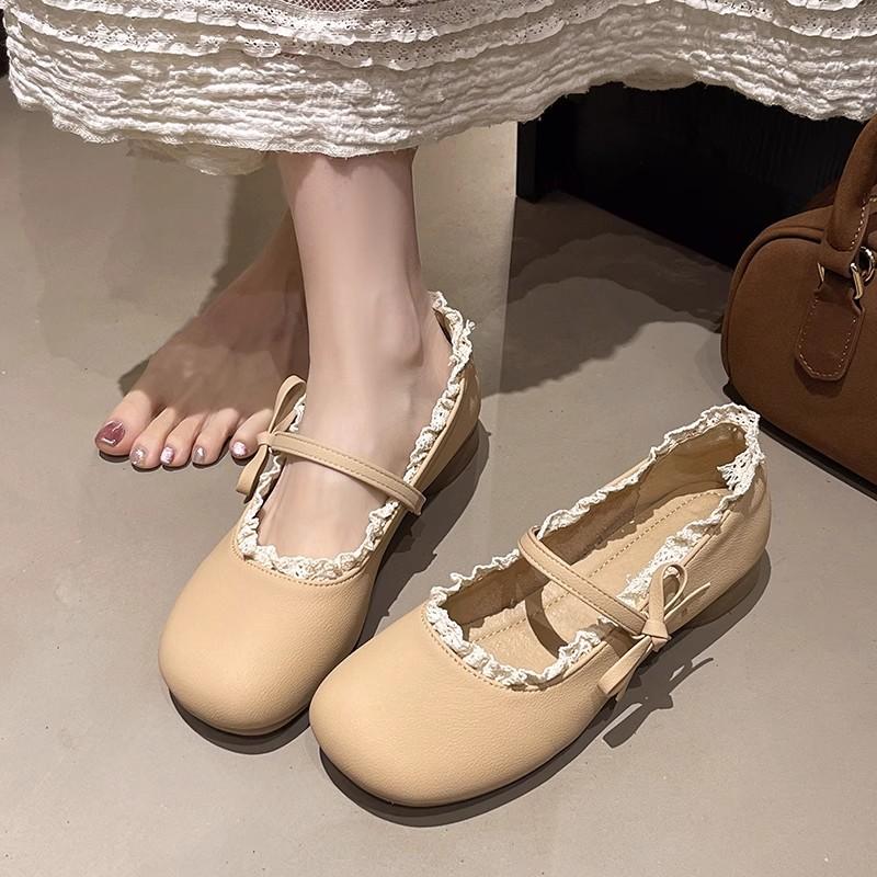Shallow thick heel single shoes women's spring and autumn new fashion versatile Mary Jane shoes word belt