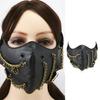 Punk Rock Halloween Accessory With Alloy Rivet Chain And Soft PU Leather Face Covering Costume Face Mask For Cosplayers