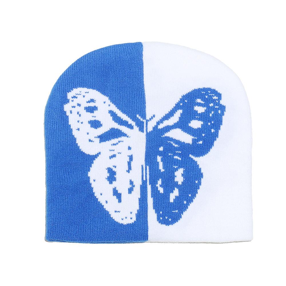 Autumn and winter two-color butterfly warm knitted hat trend pullover wool hat outdoor skiing cold hat children