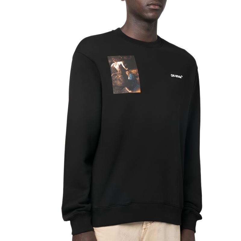 Men's Off-White FW22 Character Printing Round Neck Long Sleeves Loose Fit Black OMBA057C99FLE0111001