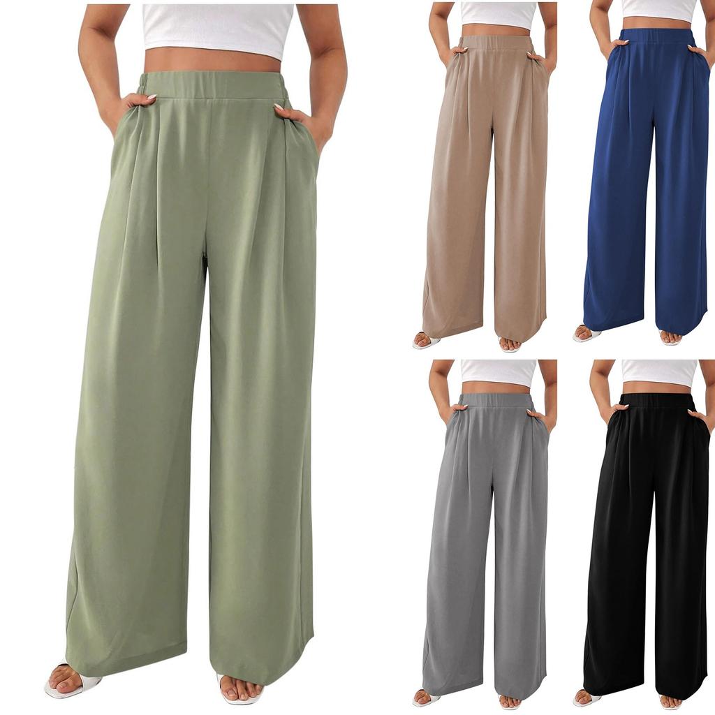 Women's Casual Loose Wide-leg Trousers With Slanted Pockets