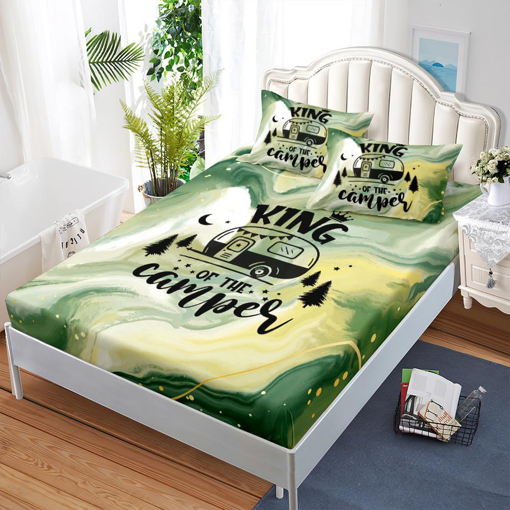 

Camping Design 2/3-Pieces Bed Sheet Set - 100% Polyester, Digital Print, Breathable All-Season Fitted Sheet and Pillowcase Set 100x190x40cm 2pcs